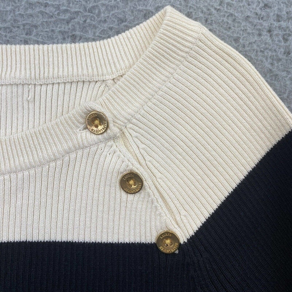 Lauren Ralph Lauren Color Block Gold Buttons Pullover Sweater Medium Long Sleeve - Picture 2 of 6
